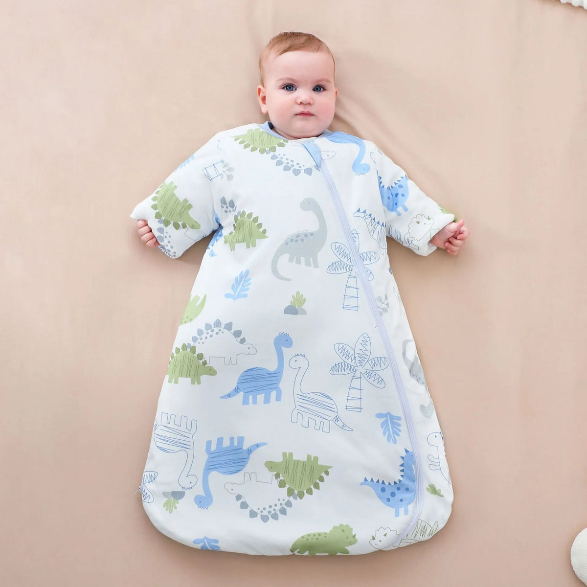 Baby pure cotton anti-kick quilt sleeping bag with cartoon pattern, 80cm length, thickened for autumn winter spring, size M and L