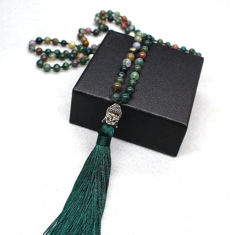 Natural agate 108-bead necklace bracelet with 6mm geometric beads