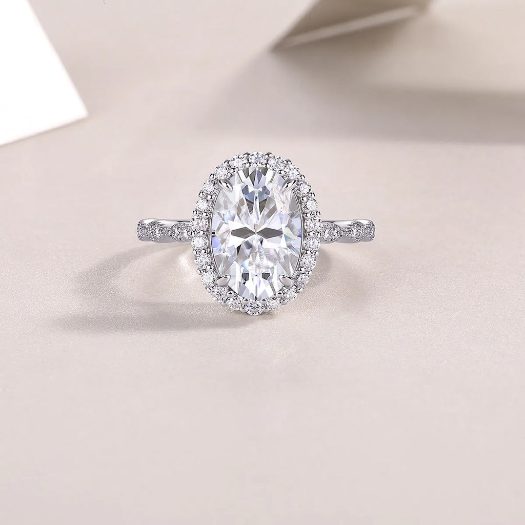 Moonlight Pupil egg-shaped moissanite wedding ring set in S925 silver with platinum plating