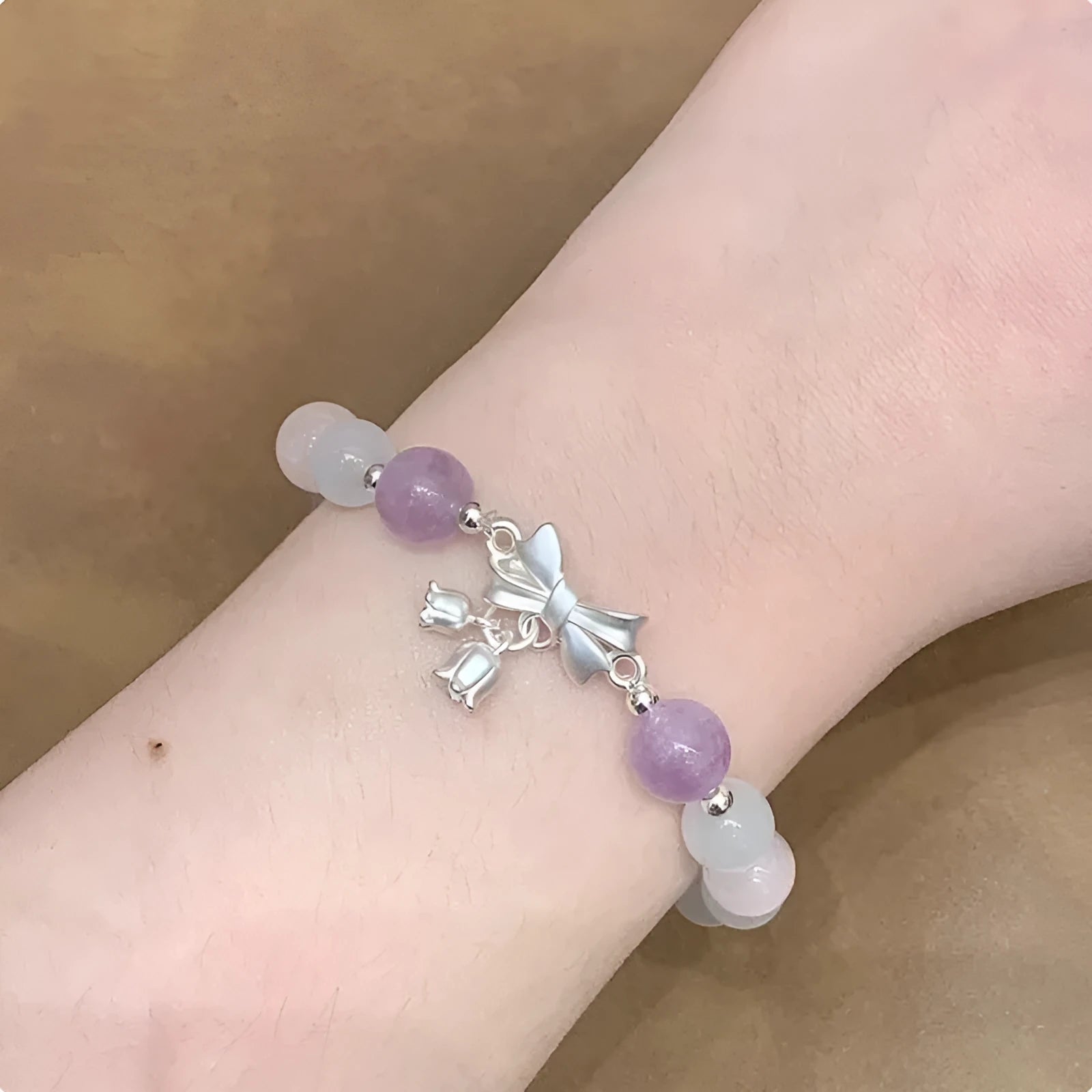 Lavender purple crystal bracelet with bow knot design for women