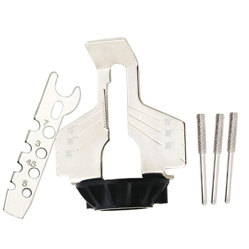 Silver electric chain grinding machine accessory with 100-tooth metal band saw blade