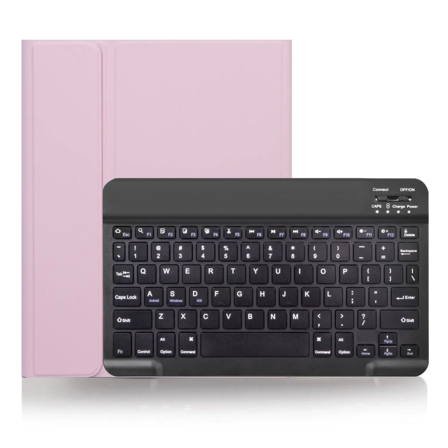Bluetooth keyboard stored inside its matching leather case in a choice of four colour options.