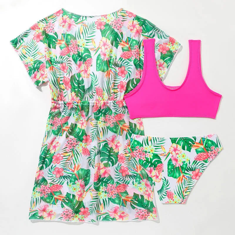 Girls two-piece floral swimsuit in polyester, picture colour, sizes 130-160 cm for ages 3-12