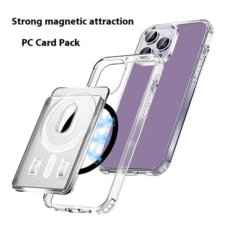 Transparent PC magnetic phone card holder with frosted style showing a card inserted