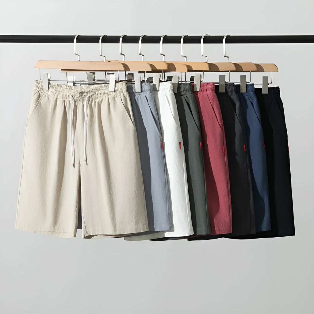 Chinese style solid colour cotton linen cropped summer pants on a hanger