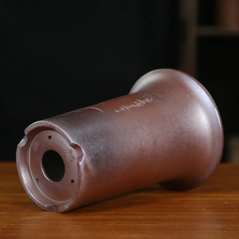 Classical Chinese style round stick bottle orchid pot in firewood flat mouth finish with black plastic support