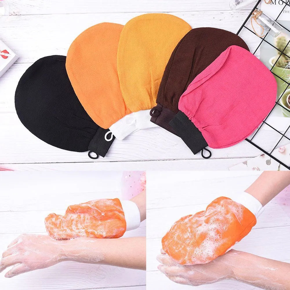 Single layer rayon exfoliating bath towel rub washcloth in orange, approximately 15x22cm