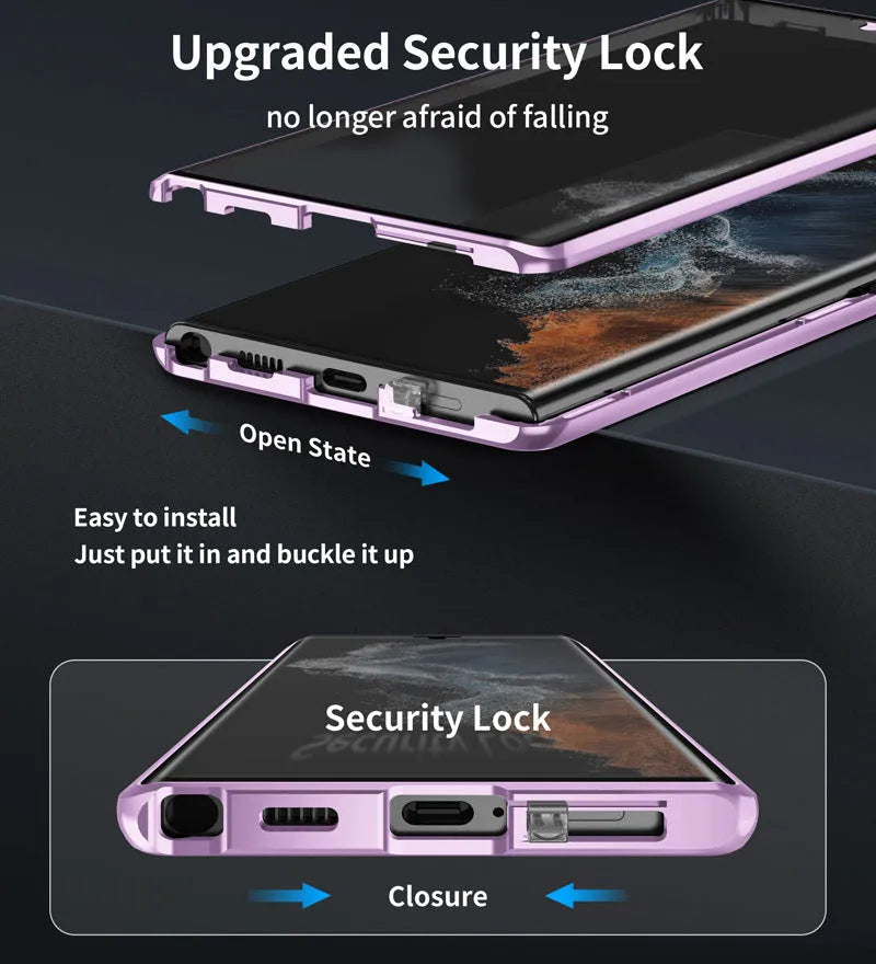 Samsung S24 Ultra magnetic mirror phone case in multiple colours showing metal construction and mirror element