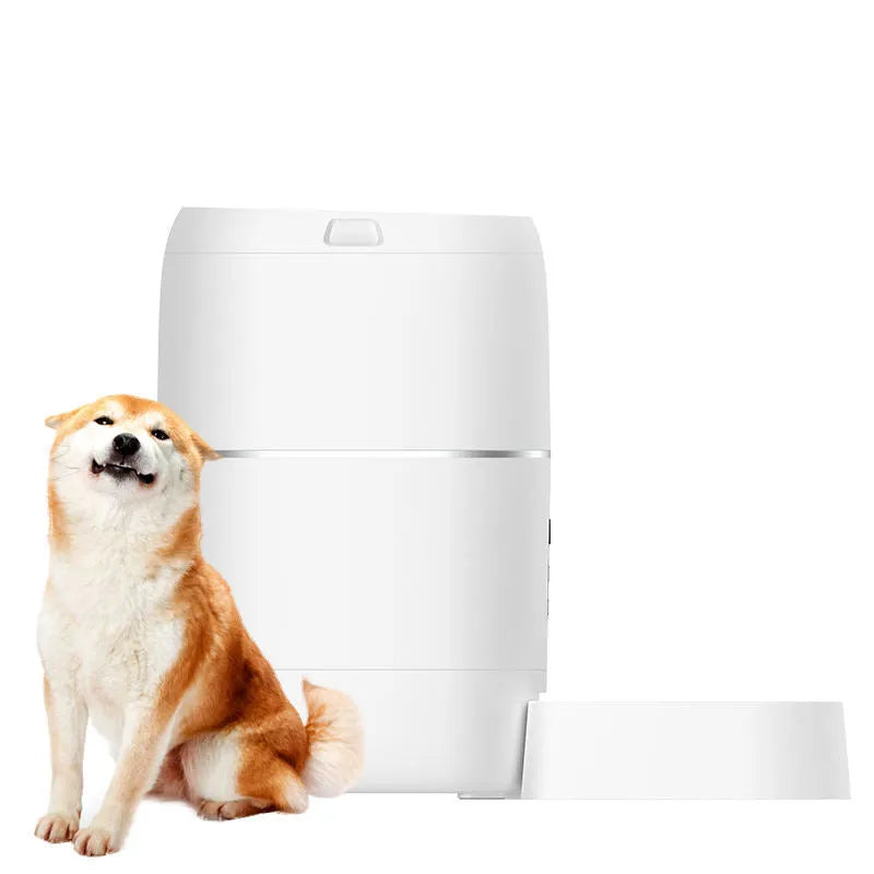 Smart ABS automatic pet feeder water dispenser white voice version with front panel on tabletop