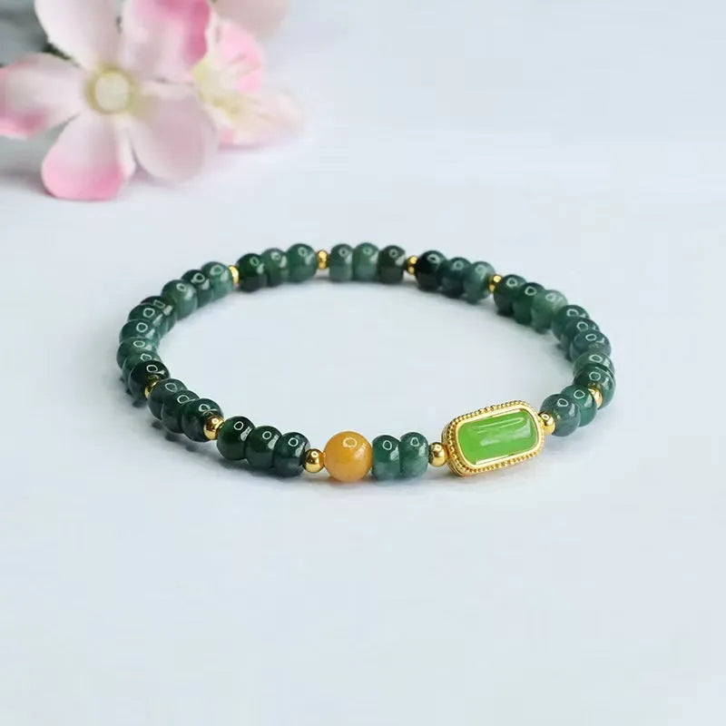 Blue water jade natural stone bracelet with electroplated abacus beads and topaz accents
