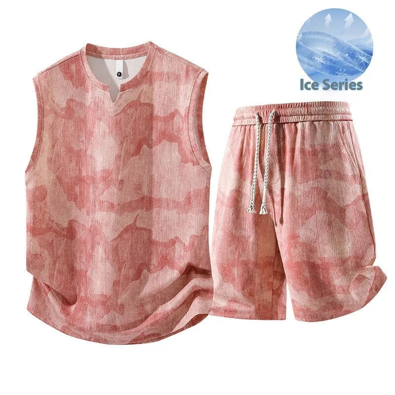 Sleeveless vest and shorts two-piece casual suit in quick-drying fabric for larger sizes
