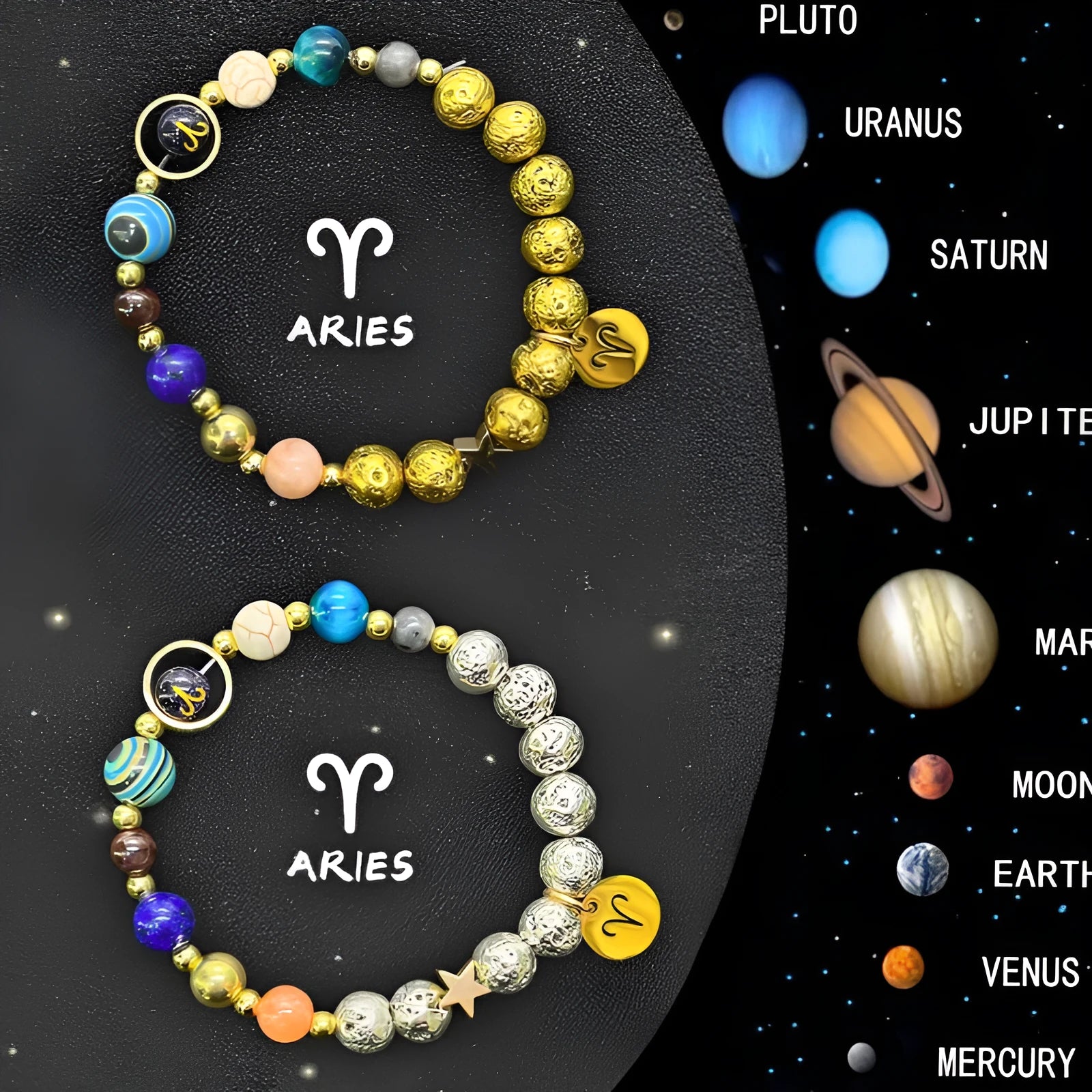 Two natural stone beaded bracelets showing different colours for the Chinese zodiac sign set.