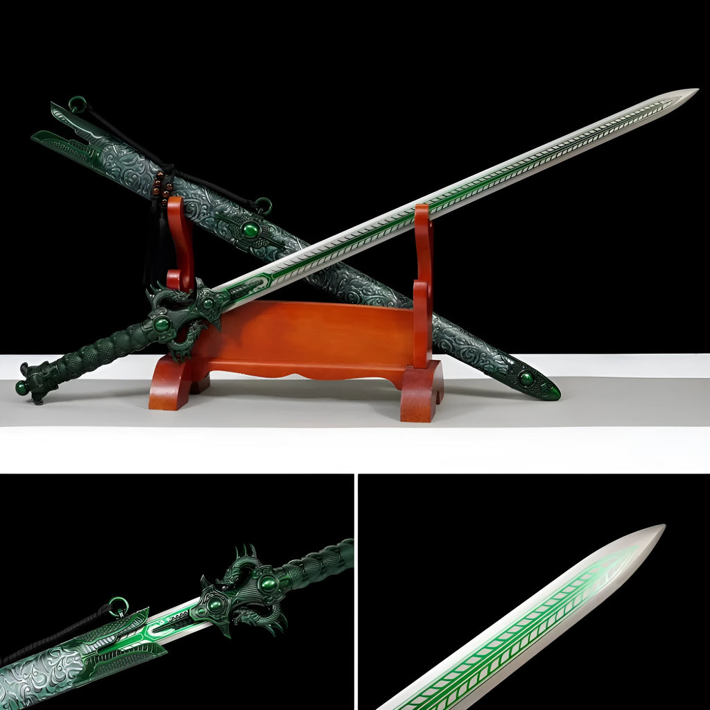 Tang Heng Dao Xiu Chun Dao unsharpened high manganese steel sword with leather-covered scabbard
