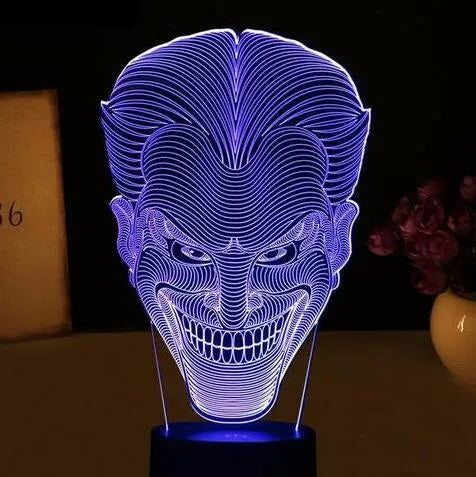 USB-powered 3D LED lamp showing seven colour options with touch control and compact desktop design