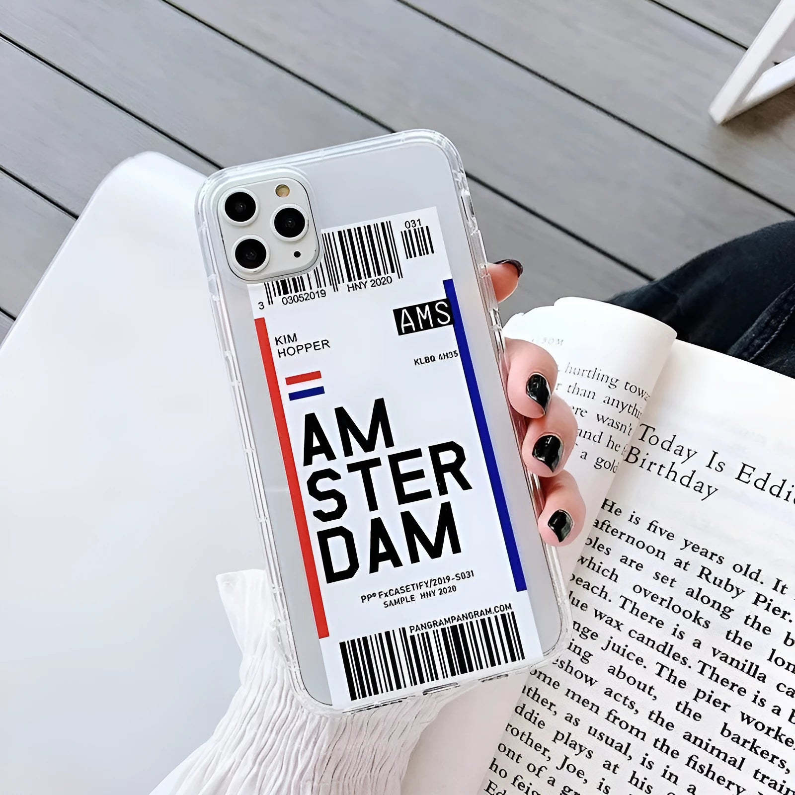 iPhone ticket phone case with graffiti design in TPU silicone material showing blue red colour option