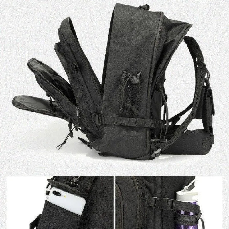 Outdoor Tactics military fan backpack in black with large capacity waterproof fabric for hiking