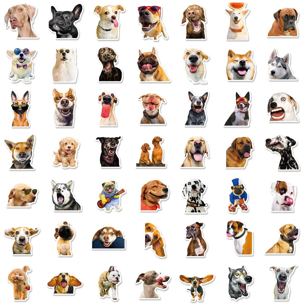 Pack of 100 realistic dog facial expression stickers in Nordic style for craft projects