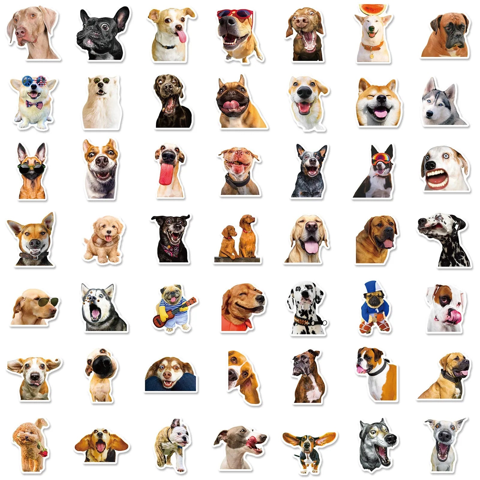 Pack of 100 realistic dog facial expression stickers in Nordic style for craft projects