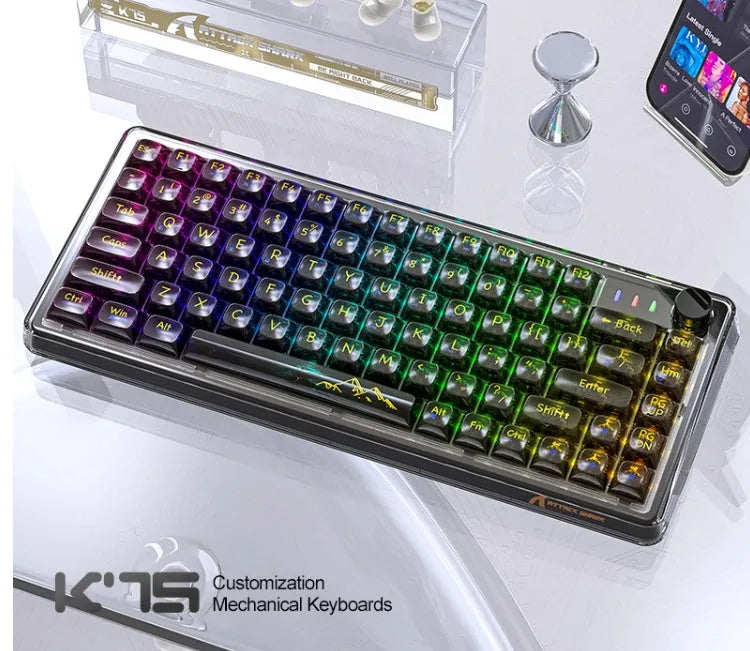 Attack Shark K75 RGB wireless mechanical keyboard with transparent case and RGB lighting