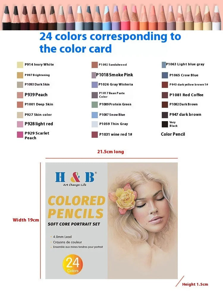 24 skin tone coloured pencils in round tin case for portrait drawing and illustration