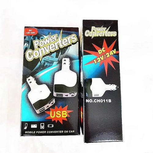 Car power adapter converts cigarette lighter to 220V USB charging with wireless capability