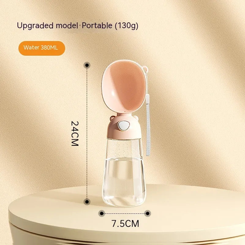 Portable dog water bottle and food container with built-in bowl in yellow, pink or brown colours