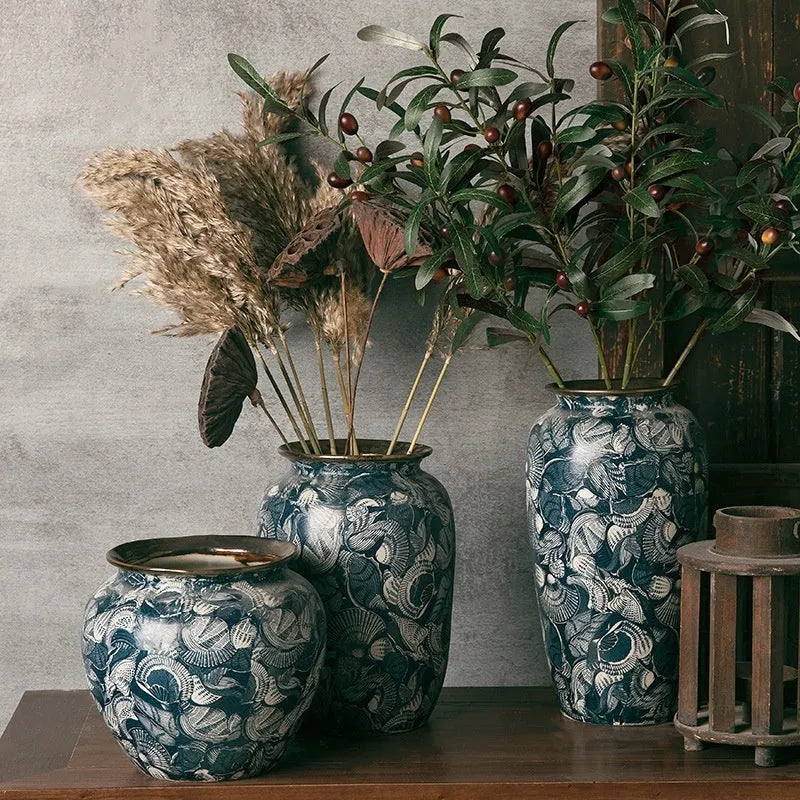 New Chinese retro artistic ceramic vase with decals on a table