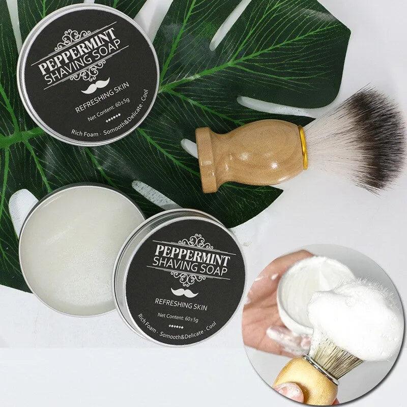 Mint scented men's handmade shaving soap in aluminium box with rich foam for smooth beard shave