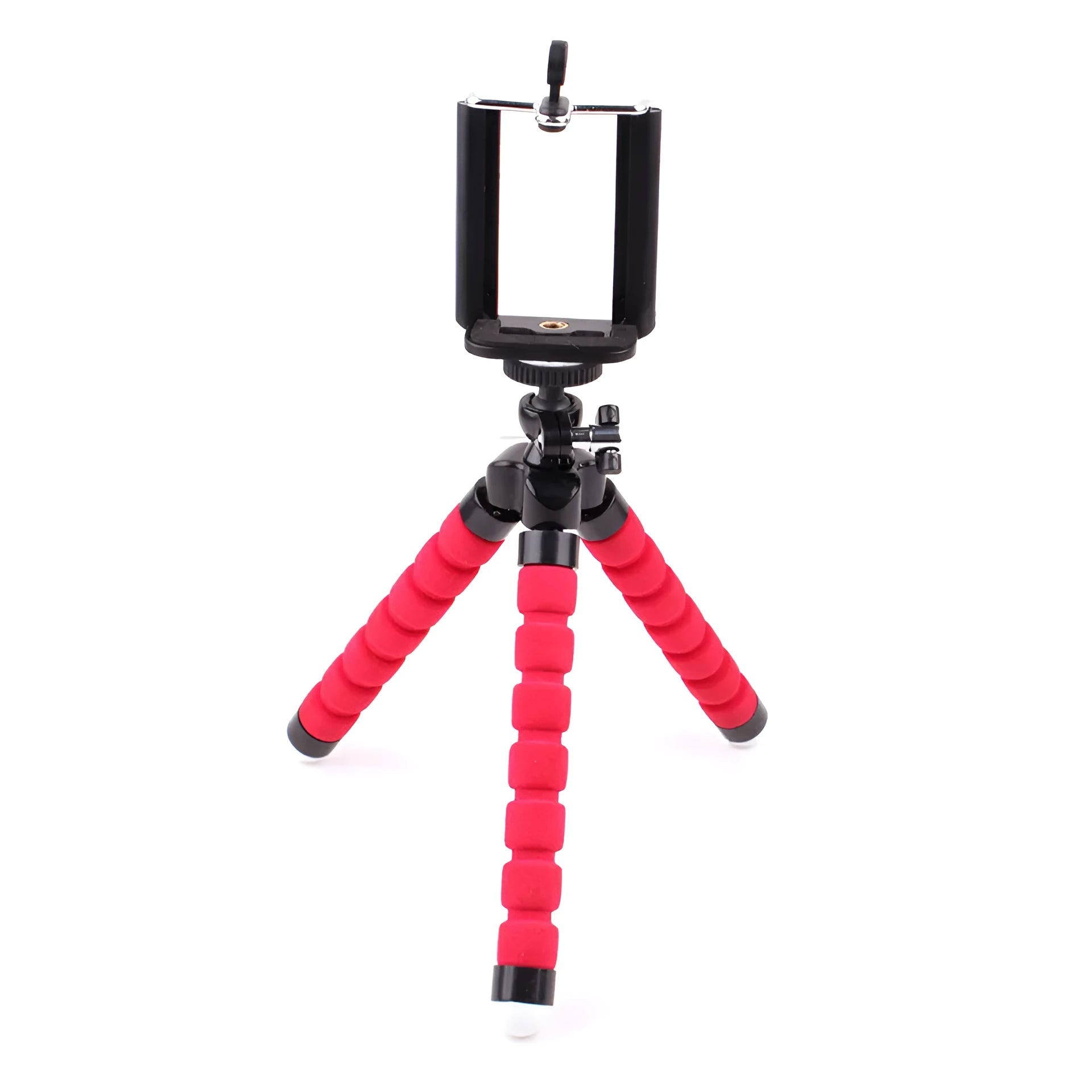 Mini flexible sponge octopus tripod stand holding a smartphone on a desk