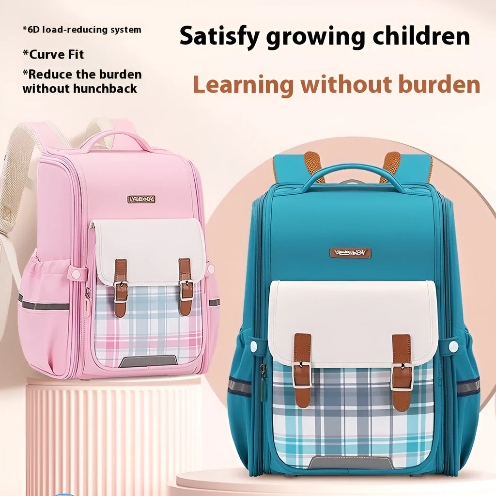 Lightweight Oxford cloth school backpack in navy blue, shown in a modern style for student use.