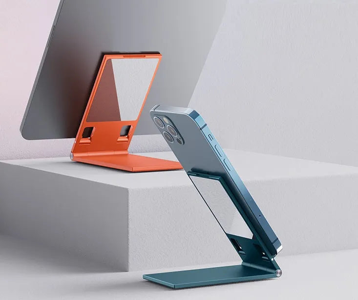 Desktop folding portable mobile phone holder with mirror in metal alloy, T4 Green colour, simple style