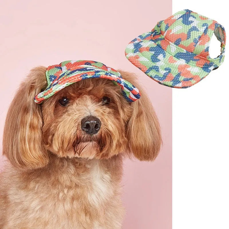 Pet baseball cap made of canvas with adjustable sizing, shown in a plaid pattern for sun protection