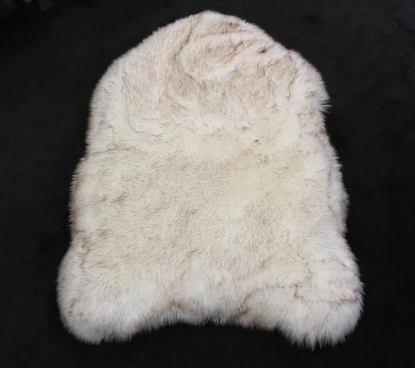 Beige plush pet dog mat for large dogs up to 45kg on a wooden floor
