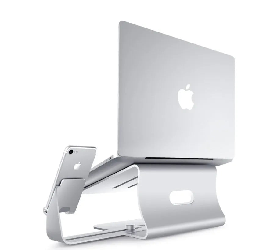 Desktop lazy bracket in gray and silver on a desk, measuring 26x24.3x19cm.