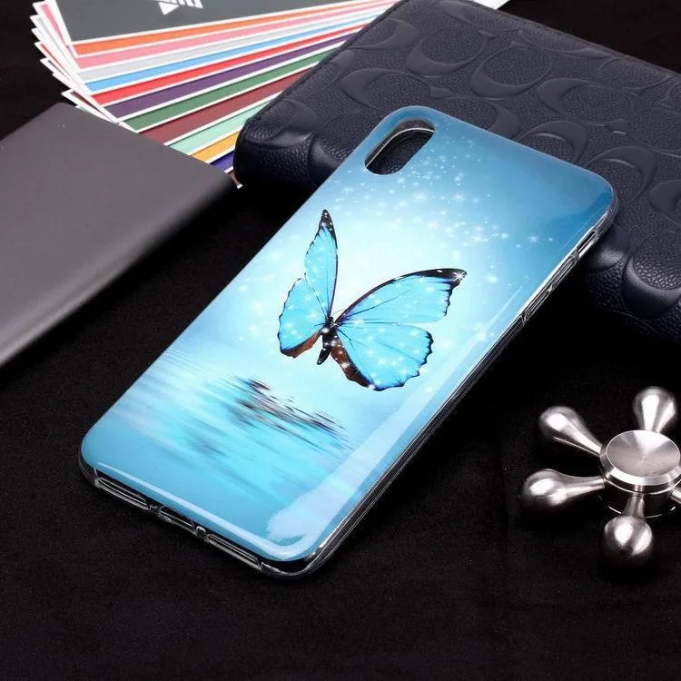 Luminous glow in the dark phone case with cartoon butterfly design for iPhone