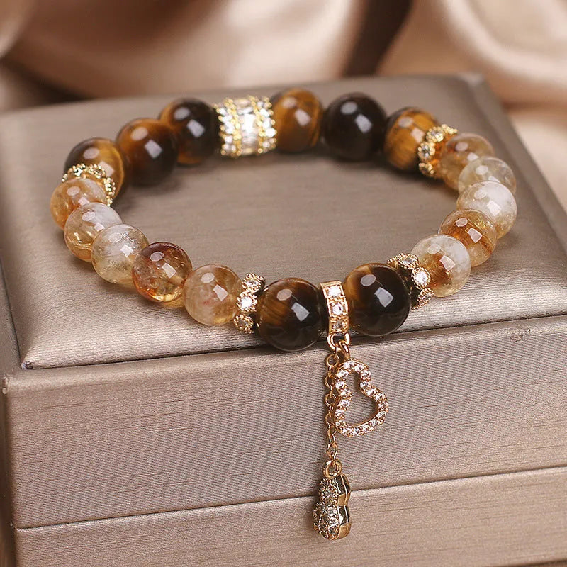 Yellow tower crystal tigereye Fu Lu bracelet for women with electroplated finish