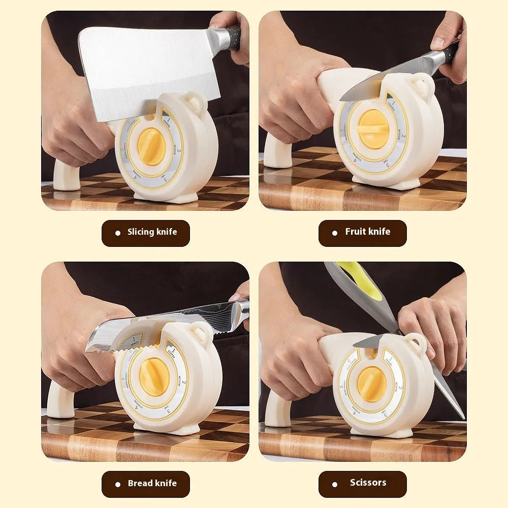 Six-in-one household multi-function sharpener in black or white mixed material