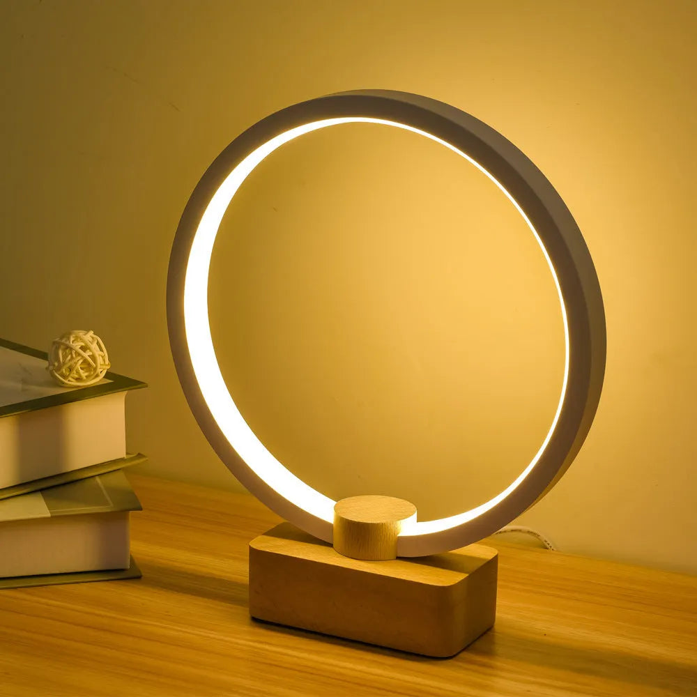 Solid wood smart LED night lamp with bamboo holder and USB cable