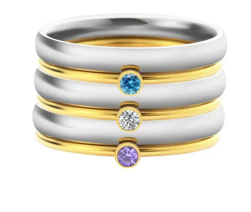 December colour birthstone engraved titanium steel ring with superimposed geometry design.