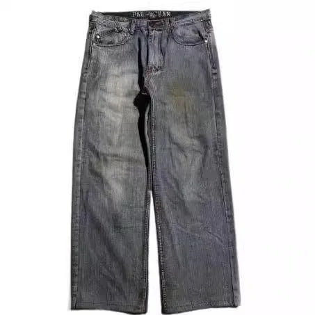 Grey washed-out men's wide-leg jeans with a straight cut on a neutral background.