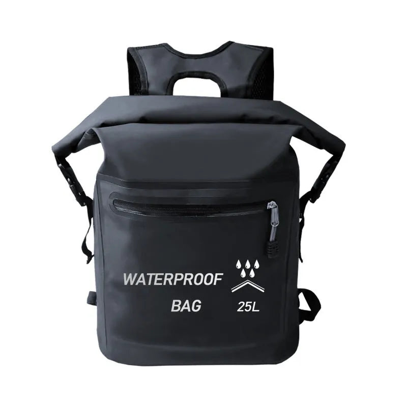 Black 25 litre waterproof backpack for outdoor water activities