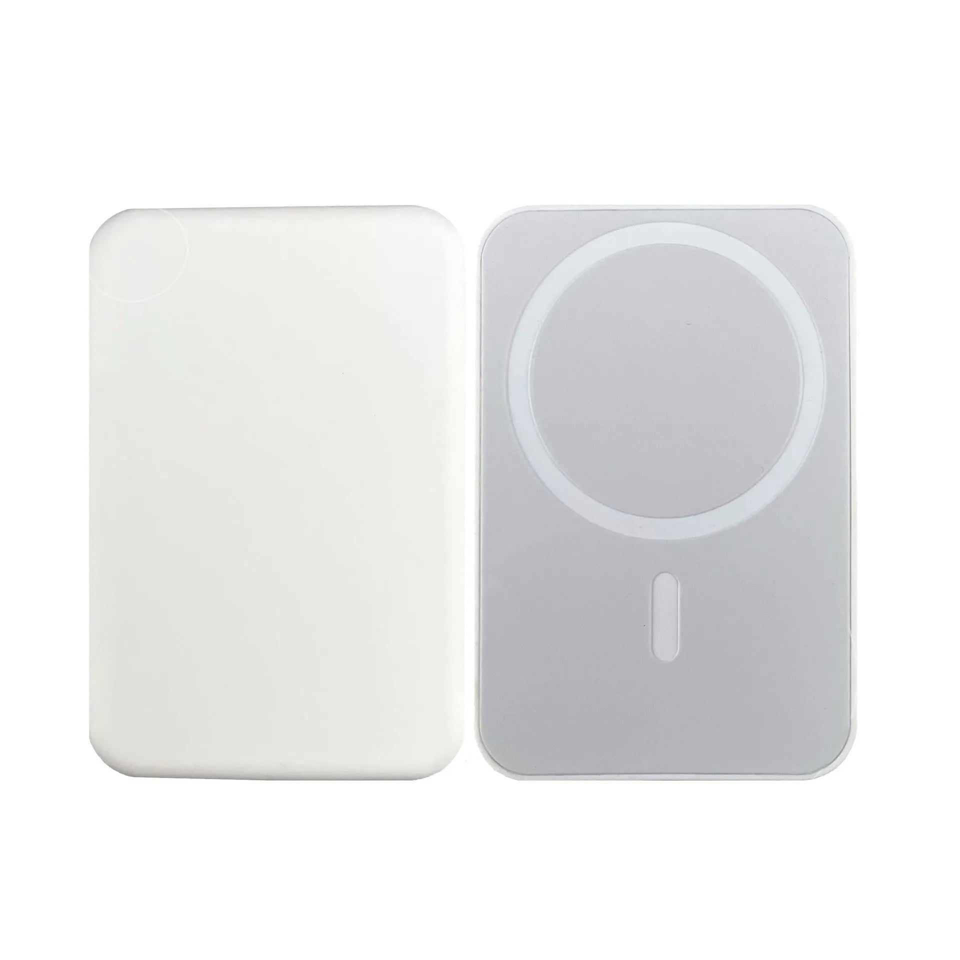White portable power bank with magnetic wireless charging and 5000mAh capacity
