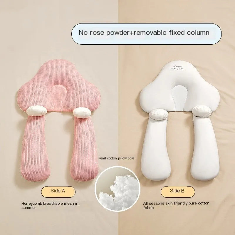 U-shaped baby head shaping pillow with detachable column in blue-white colour option