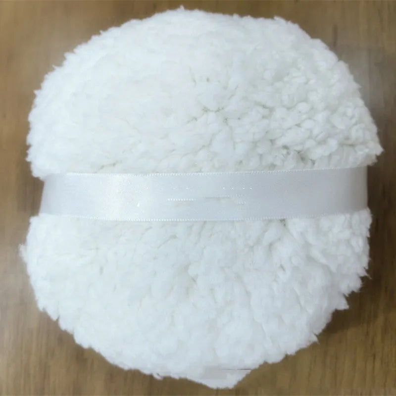 Oversized plush dry powder puff makeup applicator measuring 150x75mm in pink, white, and skin colour options