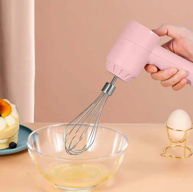 Portable mini wireless electric egg beater handheld USB rechargeable food mixer in green with two stainless steel stirrers