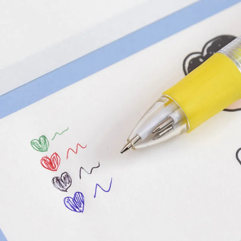 Cartoon four-colour press ballpoint pen with 0.7mm tip in random cute design