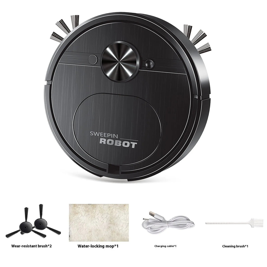 White or black 3-in-1 robotic floor cleaner with vacuum, sweep, and mop functions