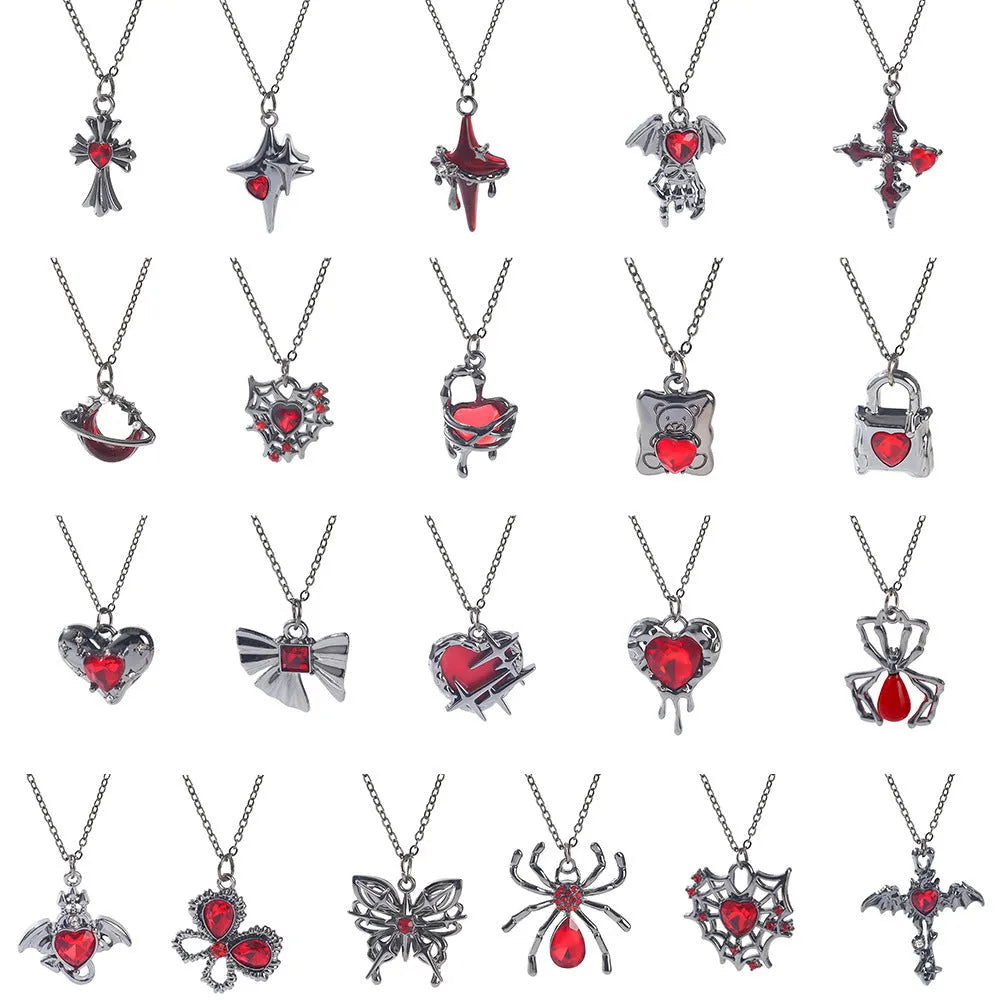 Halloween spider pendant necklace on regular chain, zinc alloy with electroplated blood moon colour finish, dark style