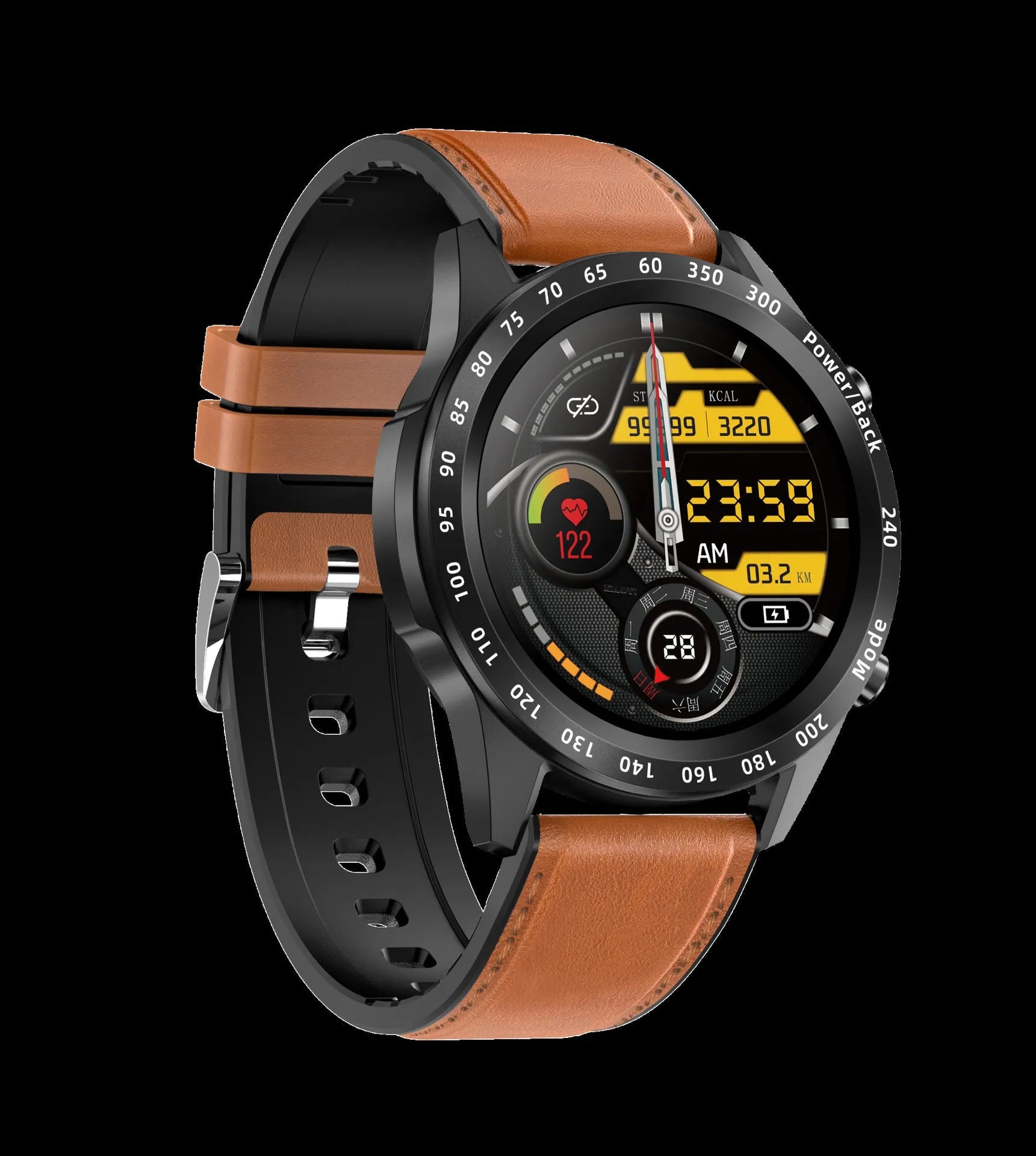 Bluetooth smart watch with 1.3 inch screen showing heart rate display on wrist