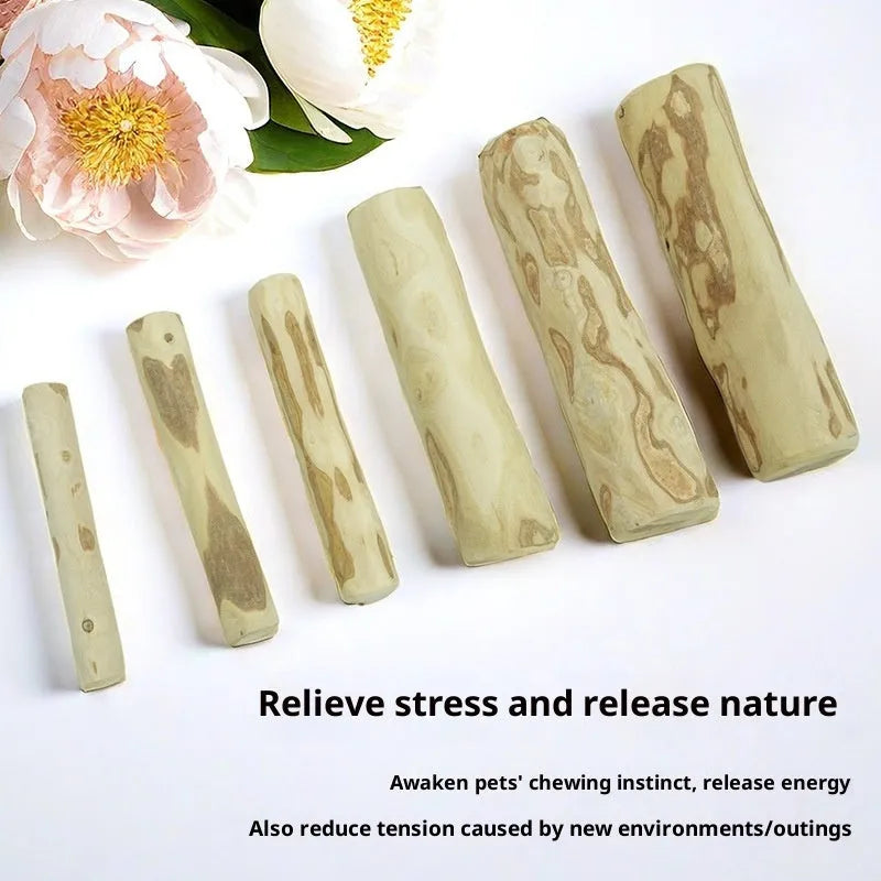 Coffee wood dog chew stick in original colour with twisted style on a neutral background